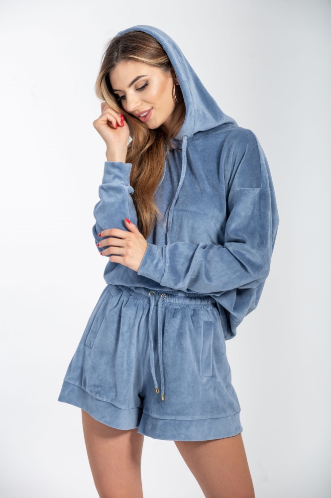 Trzyczęściowy welurowy dres z kapturem w kolorze jeansu Fallon by Swing