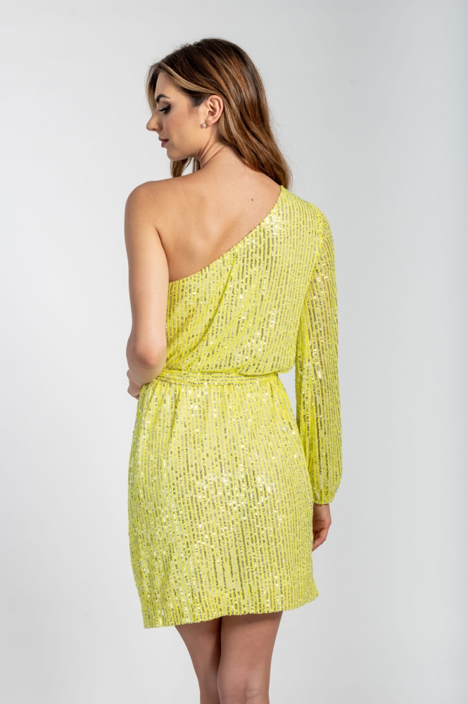 Zielona neonowa cekinowa sukienka na jedno ramię Marley by Swing