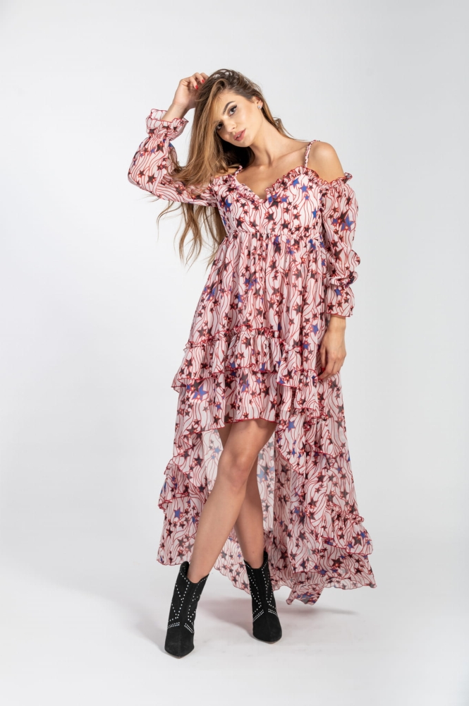 Zwiewna asymetryczna sukienka bez ramion Stars by Swing