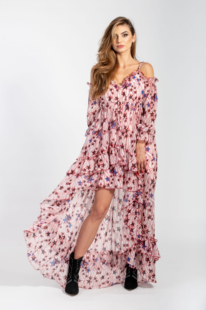 Zwiewna asymetryczna sukienka bez ramion Stars by Swing