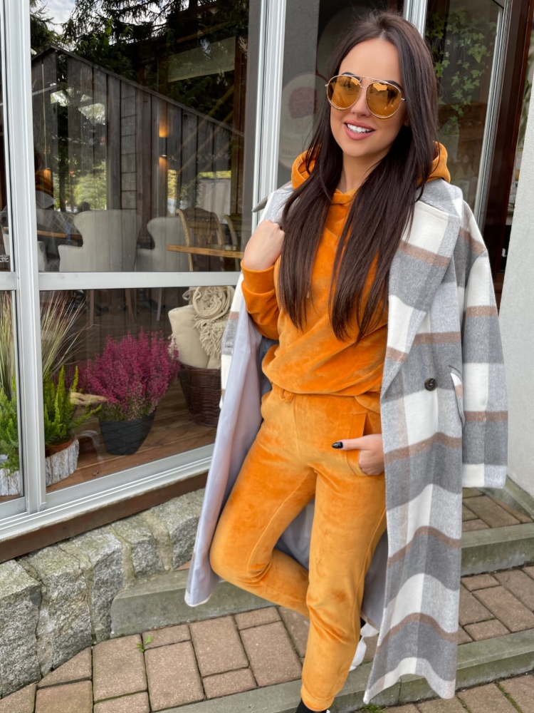 Musztardowy trzyczęściowy welurowy dres z kapturem Fallon by Swing miodowy pomarańczowy