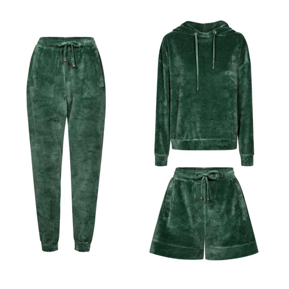 Zielony trzyczęściowy welurowy dres z kapturem Fallon by Swing