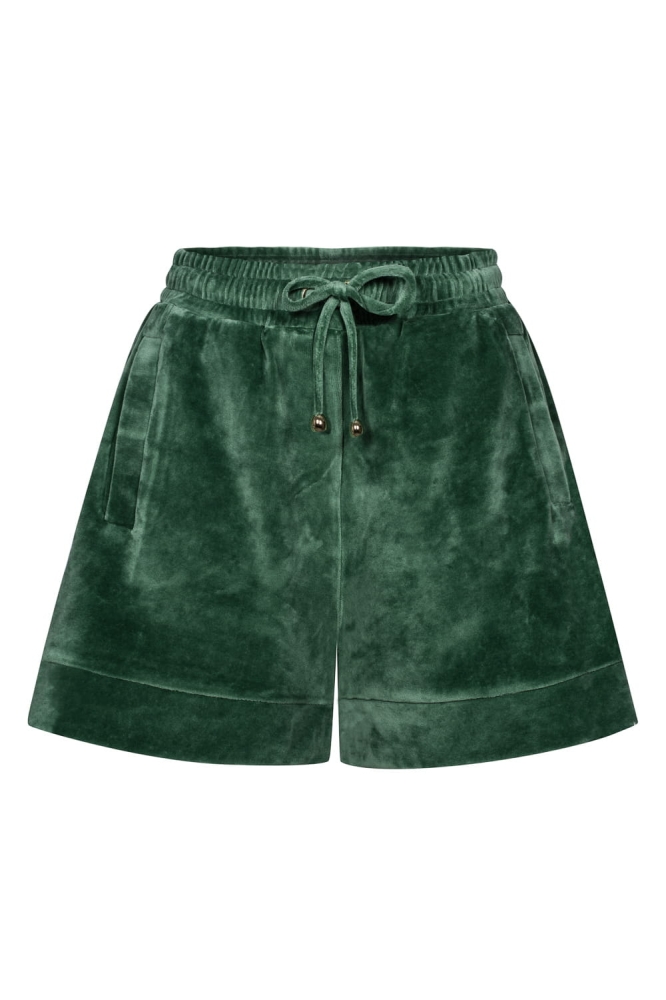 Zielony trzyczęściowy welurowy dres z kapturem Fallon by Swing  krótkie spodenki