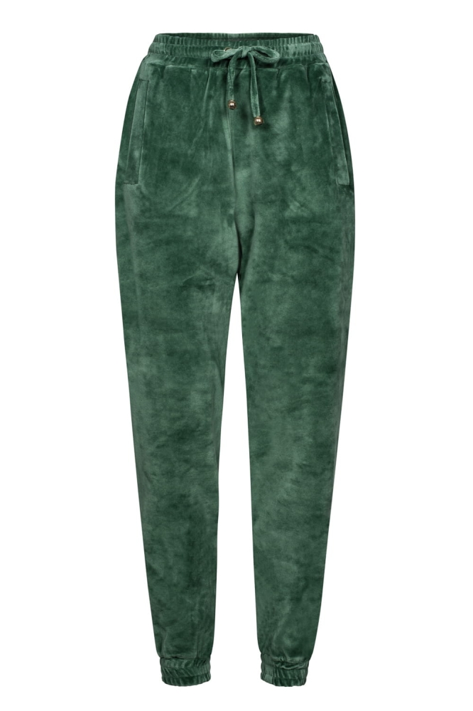 Zielony trzyczęściowy welurowy dres z kapturem Fallon by Swing  spodnie dresowe