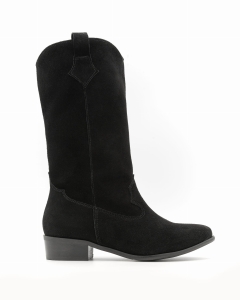 Black suede mid-calf cowboy boots