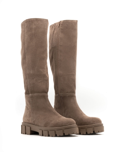 Dark beige sports boots on a thick sole natural suede leather