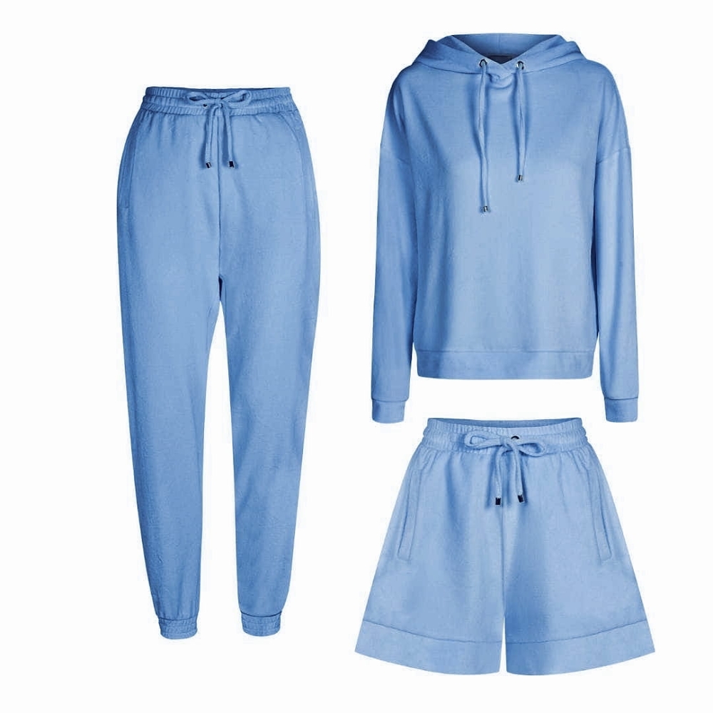 Trzyczęściowy welurowy dres z kapturem w kolorze jeansu Fallon by Swing