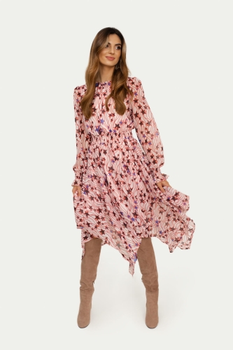 Airy asymmetrical long sleeve midi dress in stars Rosanna by SWING