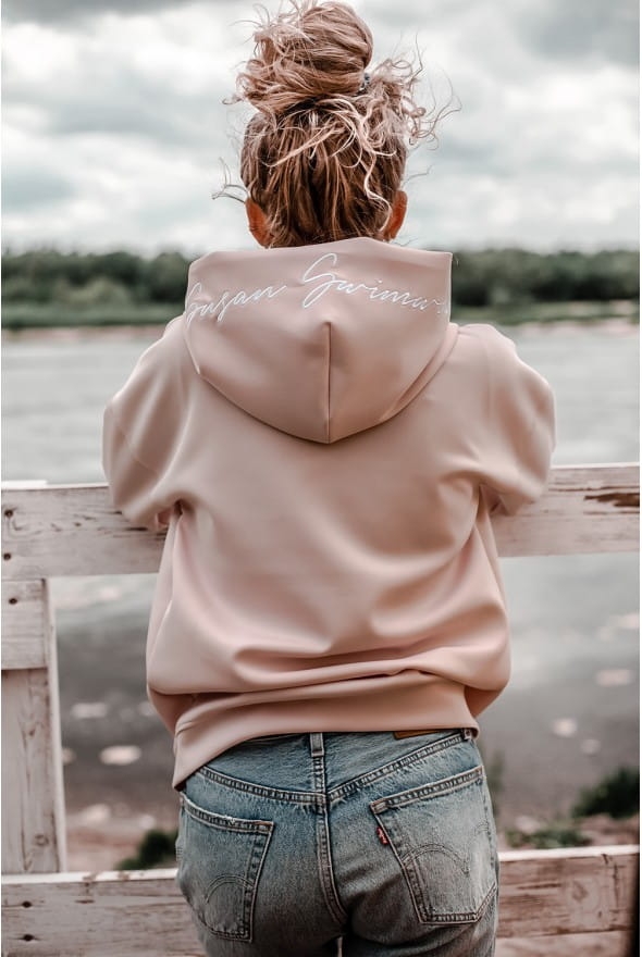 Pudrowa bluza z obszernym kapturem HOODIE PINK by Susan Sport
