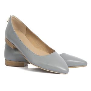 Gray leather ballet flats with gold zipper by Alexio Giorgio