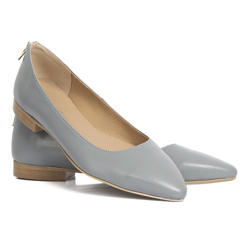 Gray leather ballet flats with gold zipper by Alexio Giorgio