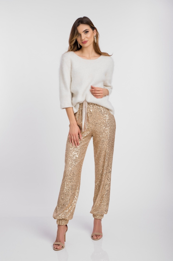 Złote cekinowe spodnie typu alladynki Kendall by Swing
