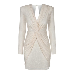 Cream sequin dress with striking layered front Dolores by Swing