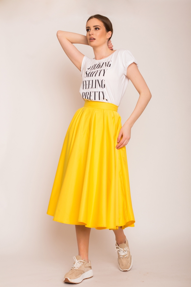 Żółta spódnica midi za kolano Swing