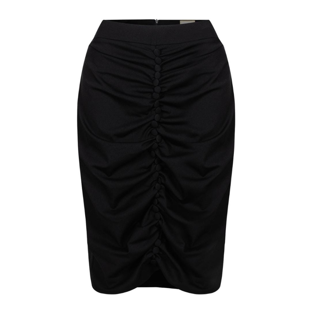 Czarna dopasowana spódnica z ozdobnym marszczeniem i guziczkami Cali by SWING