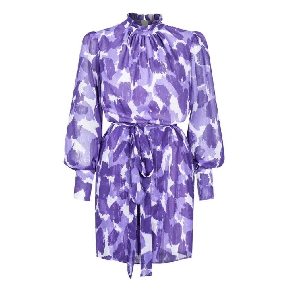 Sukienka mini z długim rękawem w fioletowy wzór Sabrina by Swing