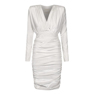 Velour cream draped dress with tight fitting cut Jackson by Swing