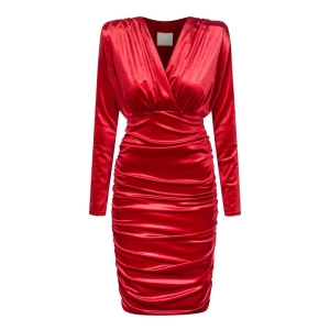Velour red draped dress with tight fitting cut Jackson by Swing