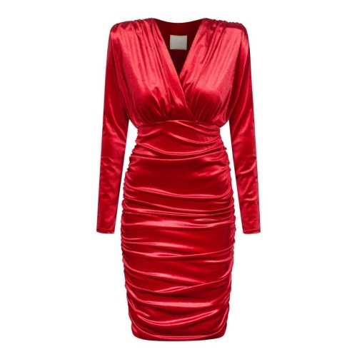 Velour red draped dress with tight fitting cut Jackson by Swing