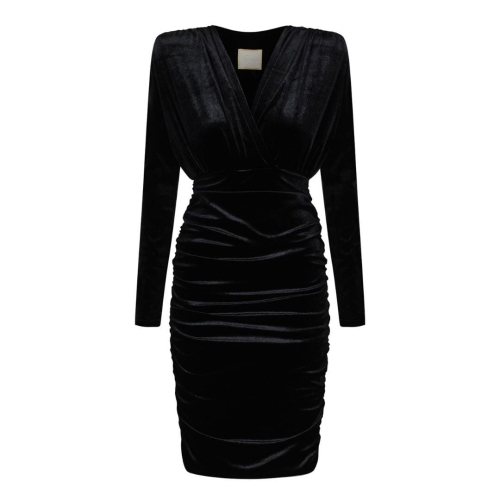 Velour black draped dress with tight fitting Jackson by Swing