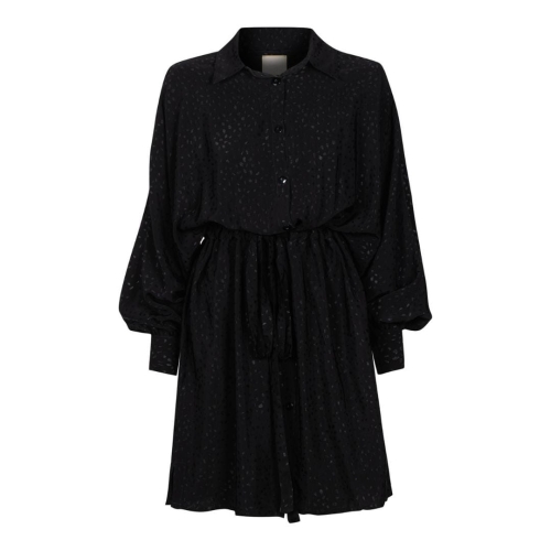 Black oversize loose cut shirt dress with delicate shiny dots Bari by SWING