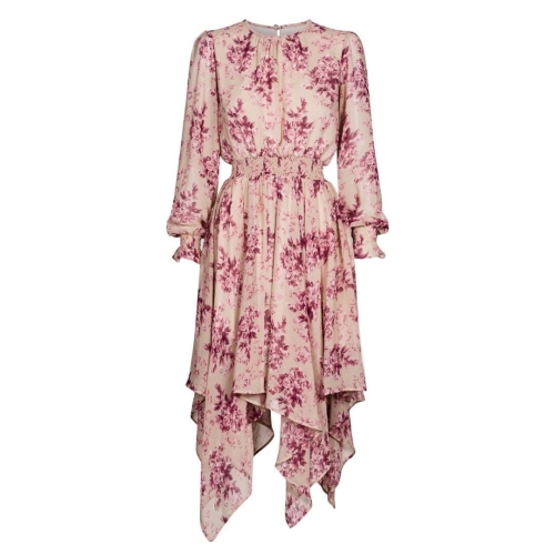 Romantic airy floral midi dress with beige background Rosanna by SWING