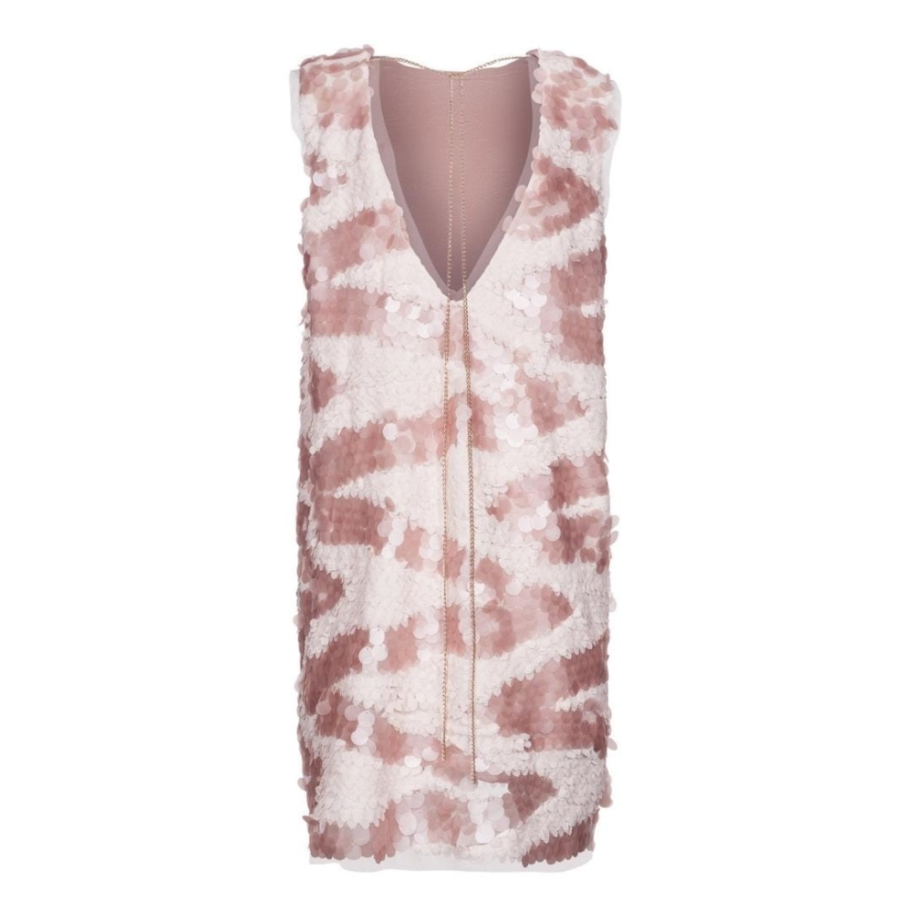 Cekinowa pudrowo różowa sukienka z wyciętymi plecami Champaigne by Swing