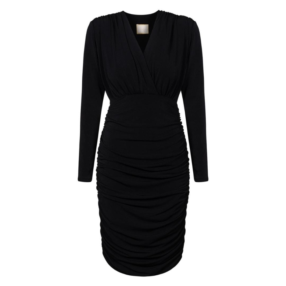 Czarna drapowana sukienka o mocno dopasowanym kroju Jackson by Swing