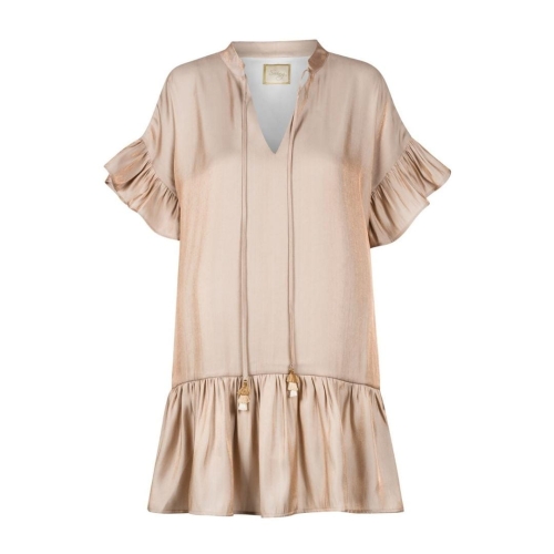 Loose beige cotton dress finished with frills and ruffles Chloe by Swing