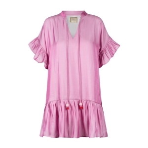 Loose pink cotton dress trimmed with ruffles and ruffles and ruffles Chloe by Swing