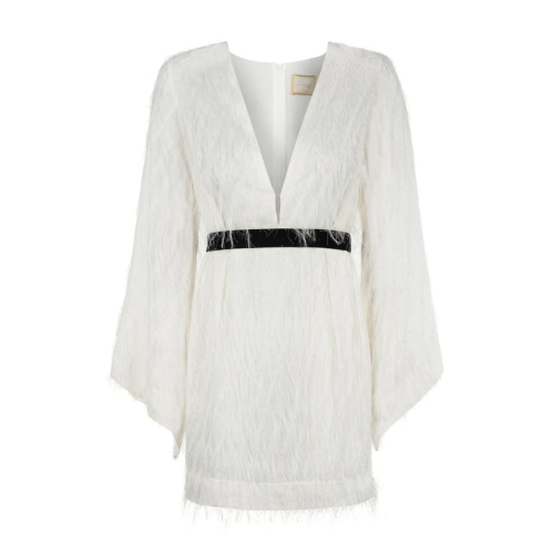White mini dress with feathers and wide sleeves Paloma by Swing