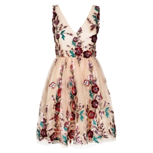 Beige sequin embroidered tulle mini dress with slightly flared cut Gloria by Swing