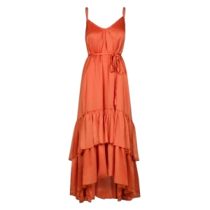 Orange asymmetrical dress with ruffles and open back Didi by Swing