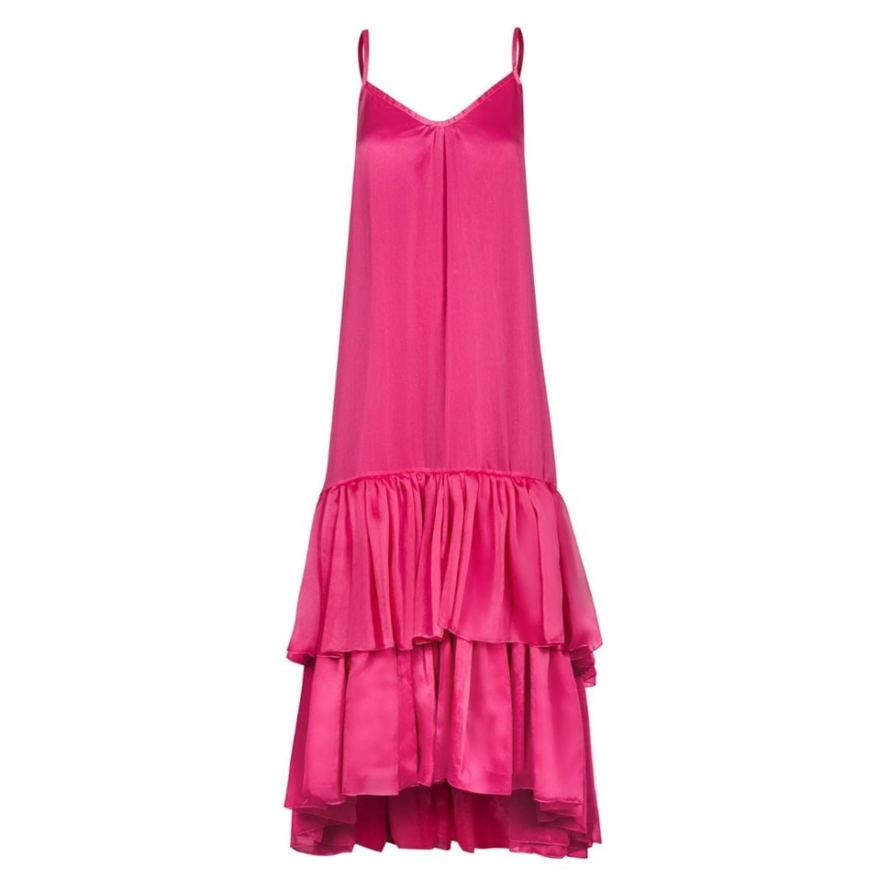 Różowa asymetryczna sukienka z falbankami oraz odkrytymi plecami Didi by Swing