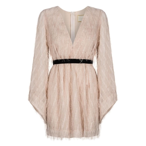 Beige mini dress with feathers and wide sleeves Paloma by Swing