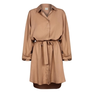 Caramel loose shirt dress with pockets and wide sleeves Lana by Swing