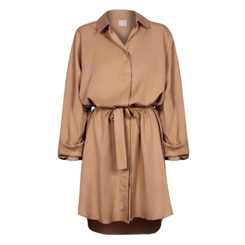Caramel loose shirt dress with pockets and wide sleeves Lana by Swing