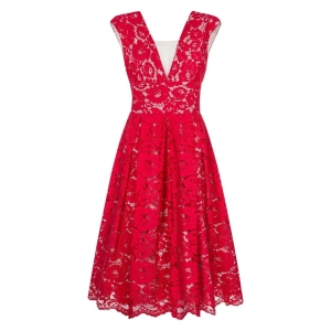Red midi dress with deep neckline Ramona II by Swing