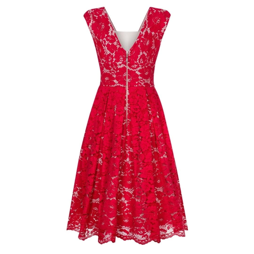 Czerwona sukienka midi z głębokim dekoltem Ramona II by Swing