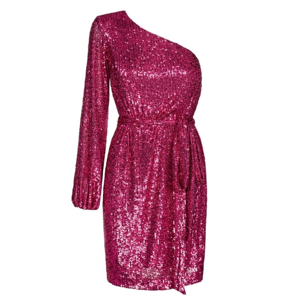 Malinowa cekinowa sukienka na jedno ramię Marley by Swing