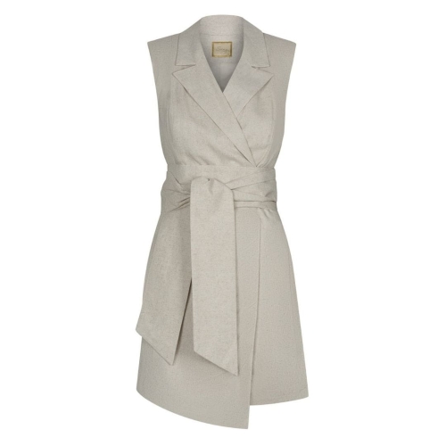 Linen beige navy cut dress with waist belt Rocky Summer by Swing