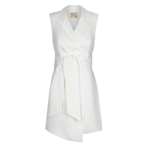 Linen white navy dress with belt at waist Rocky Summer by Swing