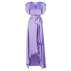 Long purple dress with shorter front Irmina by Swing short sleeves