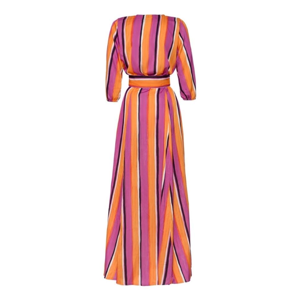 Długa zwiewna sukienka w kolorowe paski Leyla by Swing