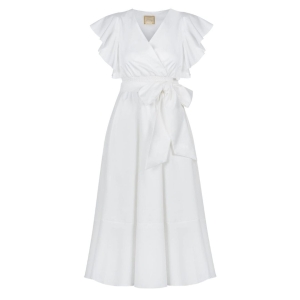 White cotton airy slightly flared midi dress Melisa by Swing
