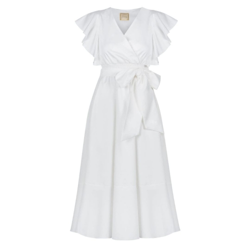 White cotton airy slightly flared midi dress Melisa by Swing