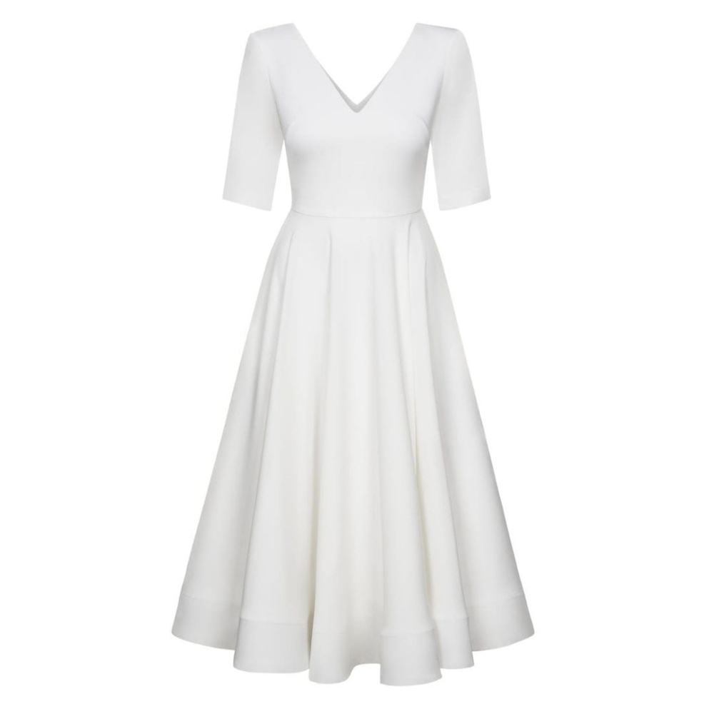 Biała rozkloszowana sukienka midi Sally by Swing