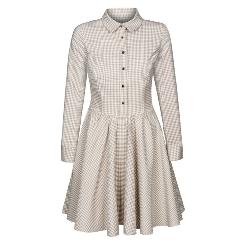 Beige flared vichy check dress Natalie by Swing