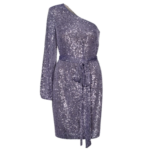 Purple sequin one shoulder dress Marley by Swing