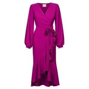 Purple asymmetrical dress with decorative frill Frilla by Swing